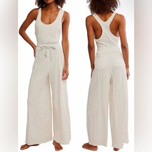 NEW Free people wait a minute Oatmeal Combo Jumpsuit sz M